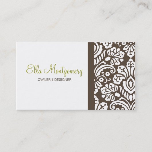 Ella Brown Damask Chic Visitekaartje (Voorkant)
