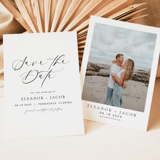 ELLA Elegant Minimalistisch Script Foto Bewaar de  Kaart