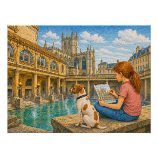Ella en Bella bezoeken de Romeinse baden in Bath Perfect Poster