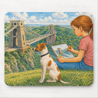Ella en Bella tekenen de Clifton Suspension Bridge Muismat