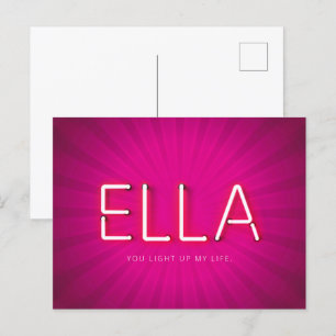 Ella-naam in gloeiende neonlampen briefkaart