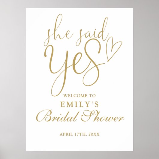 Elle A Dit Oui Chic Gold Fête des mariées Affiche  (Devant)