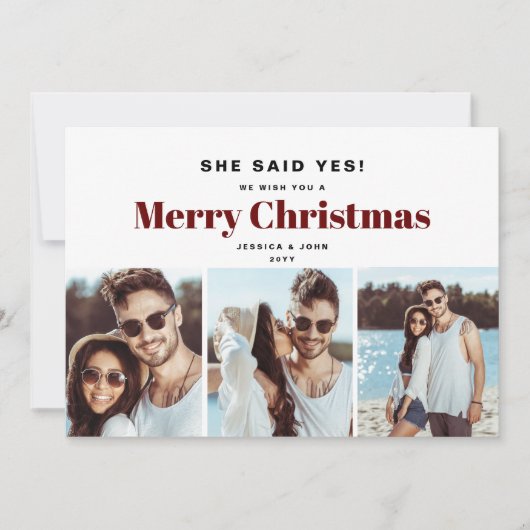 Elle a dit oui Fiançailles de Noël Faire-part (Devant)