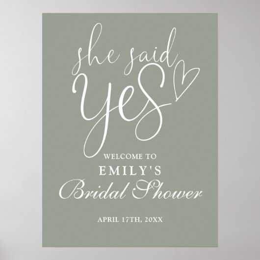 Elle A Dit Oui Sage Green Fête des mariées Affiche (Devant)