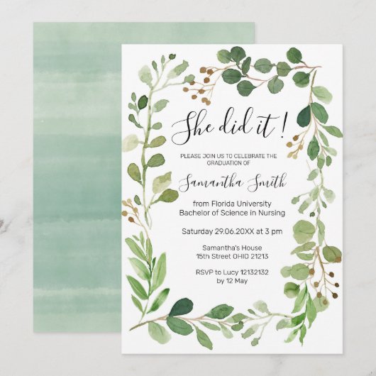 Elle a fait invitation de graduation avec verdure (Devant / Derrière)