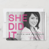 Elle A Fait Neon Light Graduation Party Invitation (Devant)