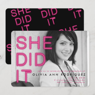 Elle A Fait Neon Light Graduation Party Invitation