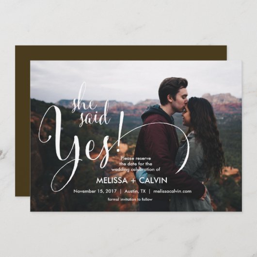 elle dit oui Enregistrer la date carte calligraphi (Devant / Derrière)