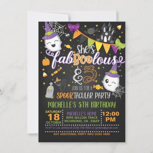 Elle est fabooleuse et TROIS Invitation d'annivers (Devant)