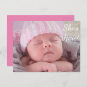 Elle est ici Faire-part d'anniversaire pour une pe (Devant / Derrière)