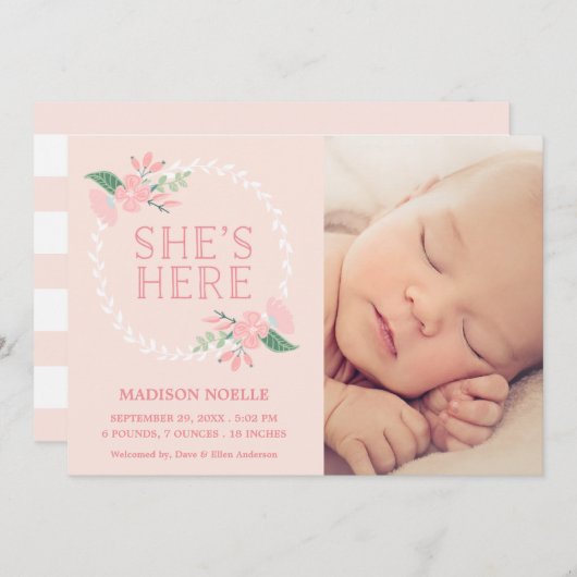 Elle est là | Faire-part de naissance (Devant / Derrière)