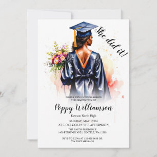 Elle L'A Fait Aquarelle Graduation Invitation
