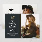 ELLE L'A FAIT | carte de graduation photo en écrit (Devant / Derrière)