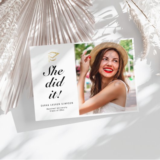 ELLE L'A FAIT | carte de graduation photo en scrip