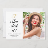 ELLE L'A FAIT | carte de graduation photo en scrip (Devant)