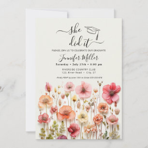 Elle l'a fait Floral Graduation Party faire-part