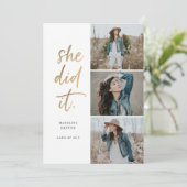 Elle L'A Fait Gold & White Graduation Faire-part (Debout devant)