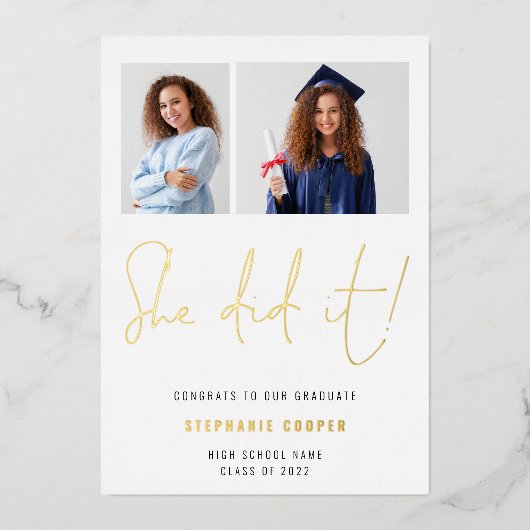 Elle L'A Fait Grad 2022 Faire-part 2 Photo Foil (Recto)