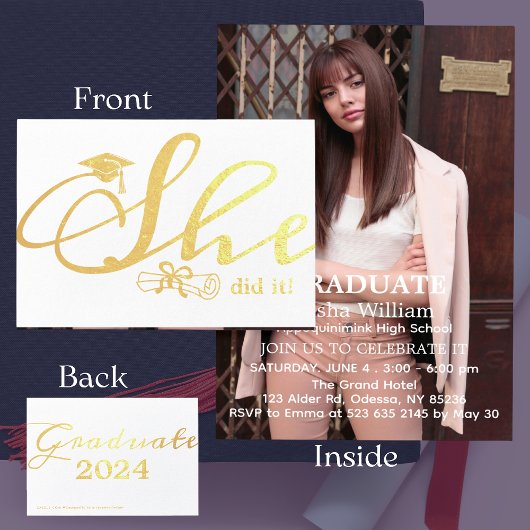 Elle L'A Fait Grad Party Invitation 1 Photo Foil C