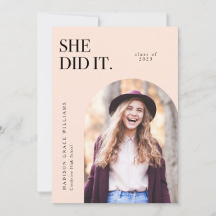 Elle L'A Fait Peach Arch Graduation Faire-part