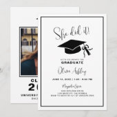 Elle L'A Fait Photo Graduation Invitation (Devant / Derrière)