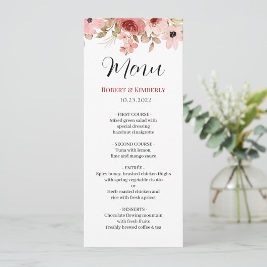 ELLE roze bloem elegante bruiloft Menu (Staand voorkant)
