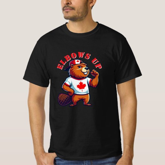 Ellebogen omhoog Canadese Bever T-shirt (Voorkant)