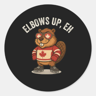 Elleboog omhoog Eh Beaver Maple Leaf T-shirt Grapp Ronde Sticker