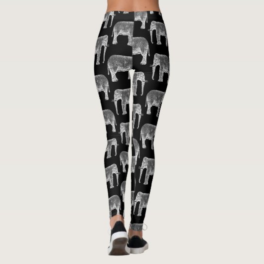  ellefant afdrukpatroon zwart-wit leggings (Achterkant)