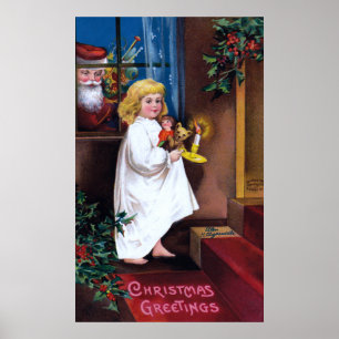 Ellen H. Clapsaddle: De Kerstman die door Venster  Poster