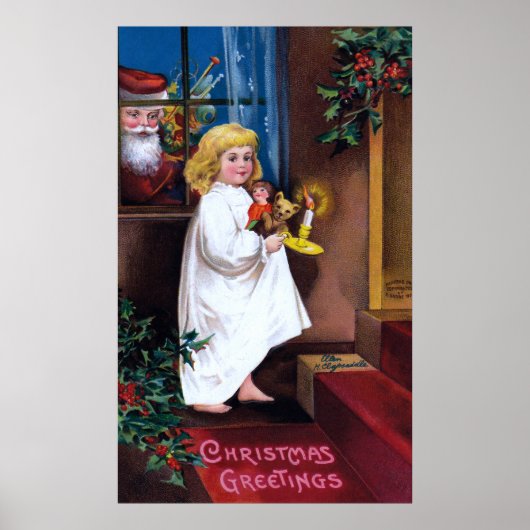 Ellen H. Clapsaddle: De Kerstman die door Venster  Poster (Voorkant)