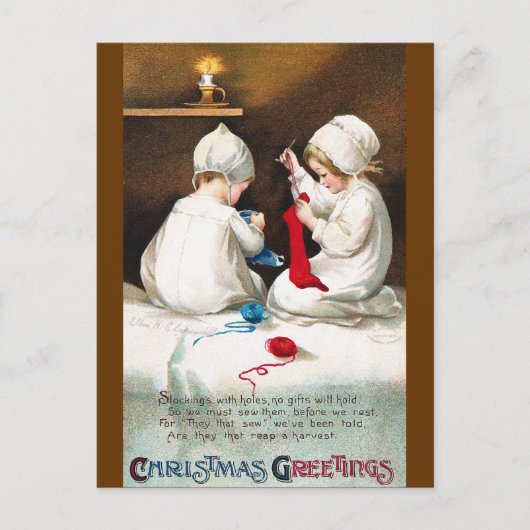 Ellen H. Clapsaddle: Girls Stitching Stockings Briefkaart (Voorkant)