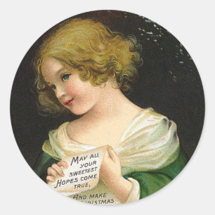 Ellen H. Clapsaddle - Kerstmeisje met brief Ronde Sticker