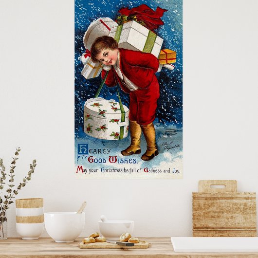 Ellen H. Clapsaddle - Kerstwinkelpeuter Poster (Keuken)