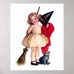 Ellen H. Clapsaddle: Kleine heks met kat Poster