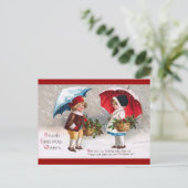 Ellen H. Clapsaddle - Twee kinderen met paraplu's Feestdagenkaart (Staand voorkant)