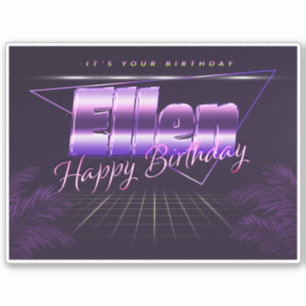 Ellen prénom nom autocollant rétro lilas anniversa