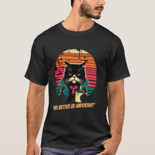 Ellendige Ochtend Kat Retro Zonsondergang Grappige T-shirt