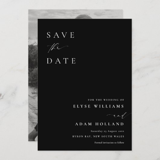 Ellesmere Black Minimalistische bruiloft Save the Kaart (Voorkant / Achterkant)