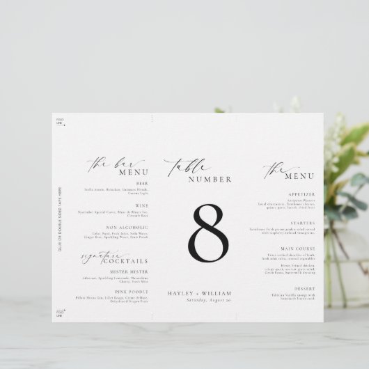 Ellesmere Minimalist Tri-Fold Table Numéro & Menu (Debout devant)