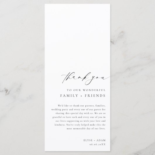 Ellesmere Minimalist Wedding Long Menu & Bedankt (Achterkant)