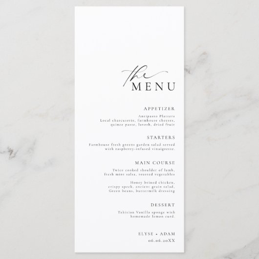 Ellesmere Minimalist Wedding Long Menu & Bedankt (Voorkant)