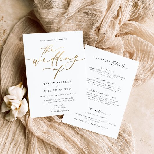 Ellesmere Minimalistische bruiloft en details Folie Uitnodiging