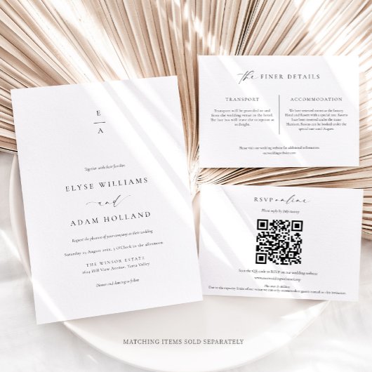 Ellesmere Modern Minimalistisch Monogram Bruiloft Kaart