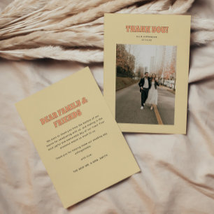 ELLIE Retro Moderne & Krachtige Trouwfoto Bedankkaart