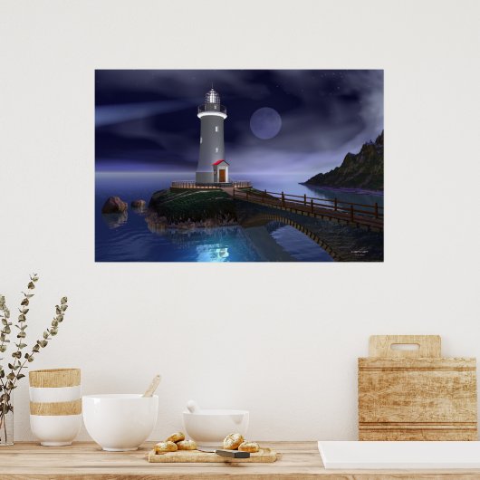 Elliot Key Lighthouse - Full Moon Poster (Keuken)