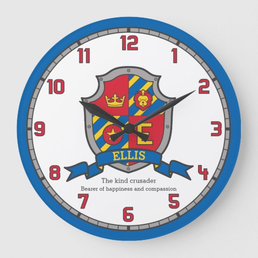 Ellis name: heraldry shield letter E lion Grote Klok (Voorkant)