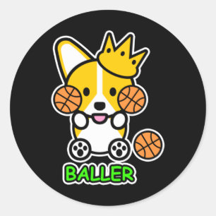 Ello Corgi Baller Basketbal Schattige Welsh Corgi Ronde Sticker