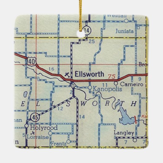 Ellsworth KS Map Keramisch Ornament (Achterkant)