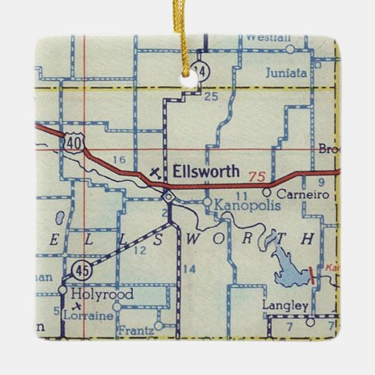 Ellsworth KS Map Keramisch Ornament (Voorkant)